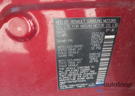 2016 Nissan Rogue Sv from USA, damaged, VIN KNMAT2MV5GP721204